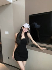 Black Front-Slit Sling Dress