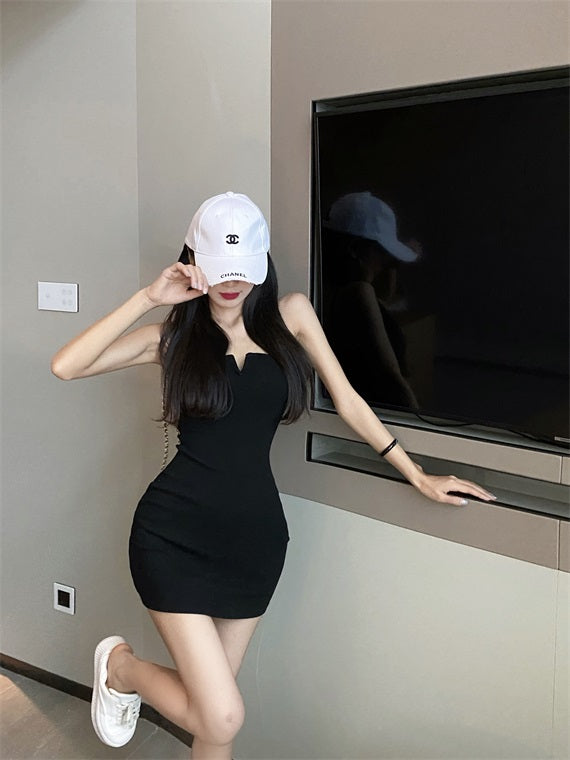 Black Front-Slit Sling Dress