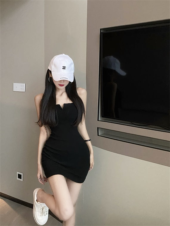 Black Front-Slit Sling Dress