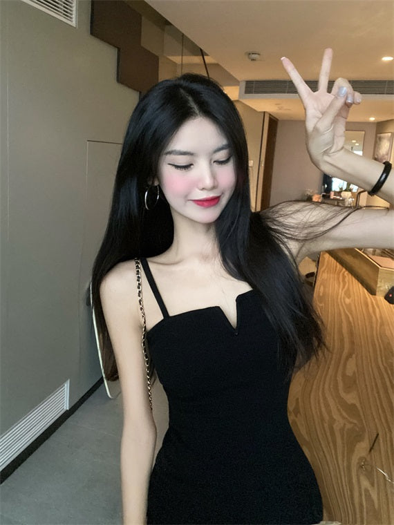 Black Front-Slit Sling Dress