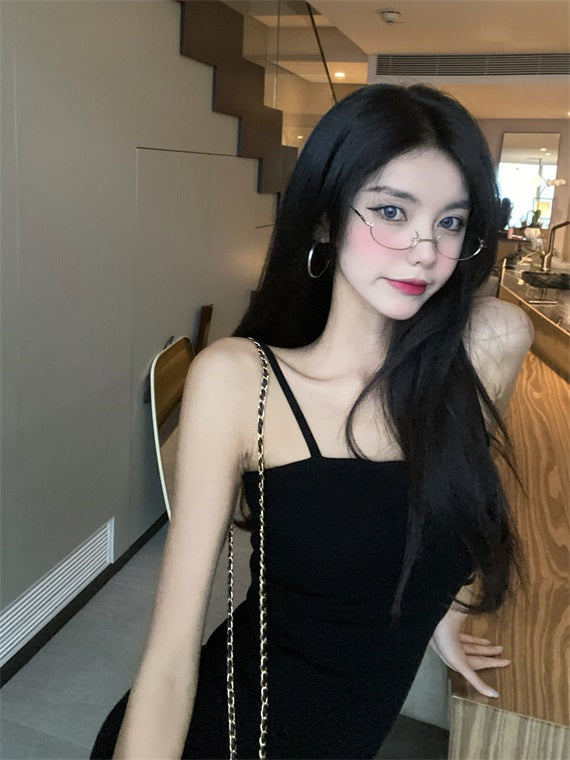 Black Front-Slit Sling Dress