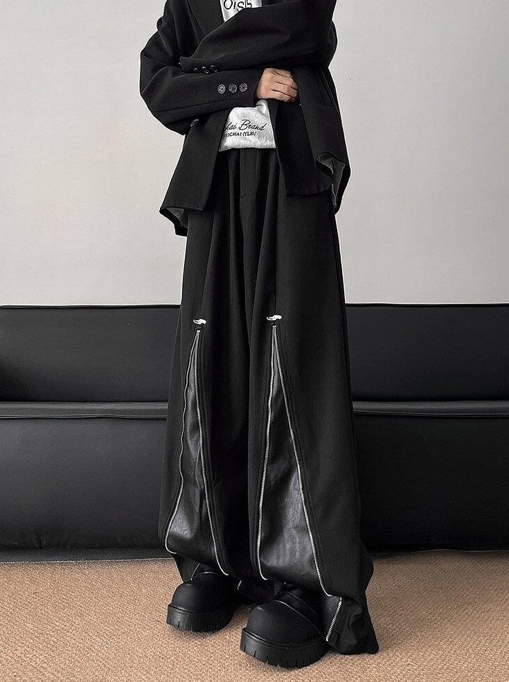 Black Front-Zip Wide Leg Pants