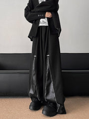 Black Front-Zip Wide Leg Pants