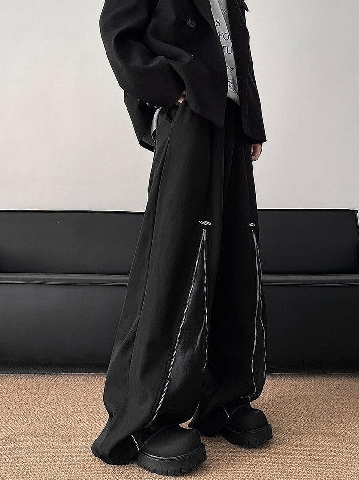 Black Front-Zip Wide Leg Pants