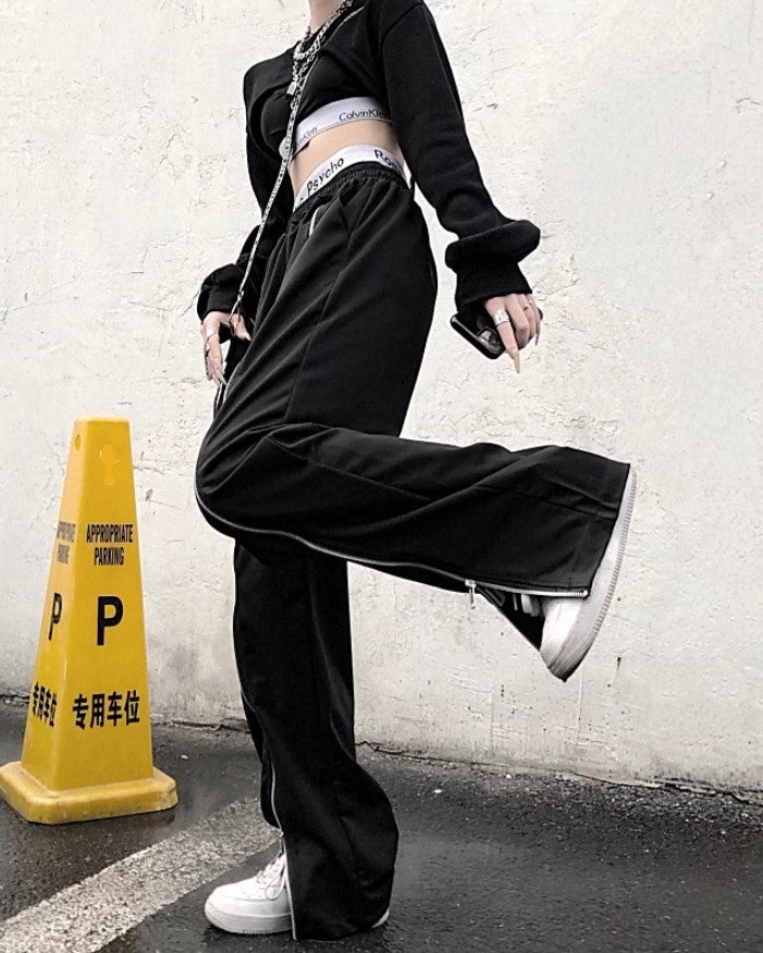 Black Full Front Zipper Pants