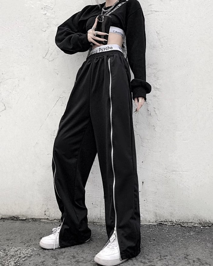 Black Full Front Zipper Pants