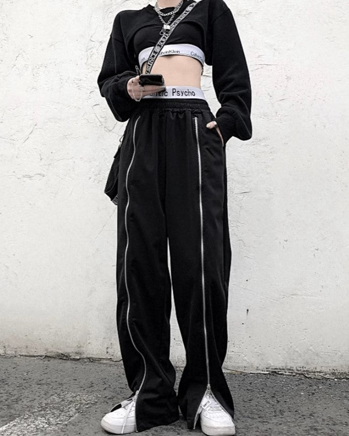 Black Full Front Zipper Pants