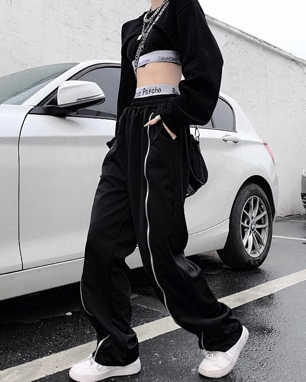Black Full Front Zipper Pants
