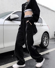 Black Full Front Zipper Pants