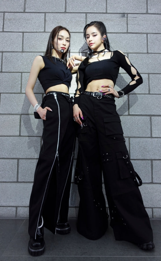 Black Full Front Zipper Pants