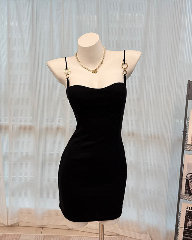 Black Gold Strap Bodycon Mini Dress