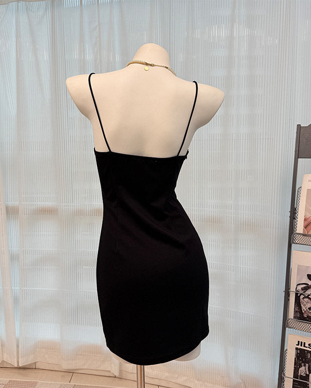 Black Gold Strap Bodycon Mini Dress