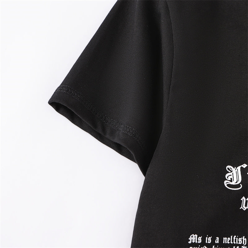 Black Gothic Print Asymmetrical T-Shirt