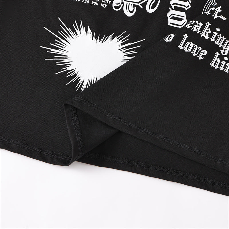 Black Gothic Print Asymmetrical T-Shirt