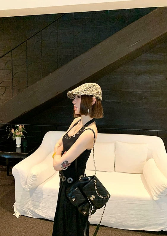 Black Grommet Halter Tank Top