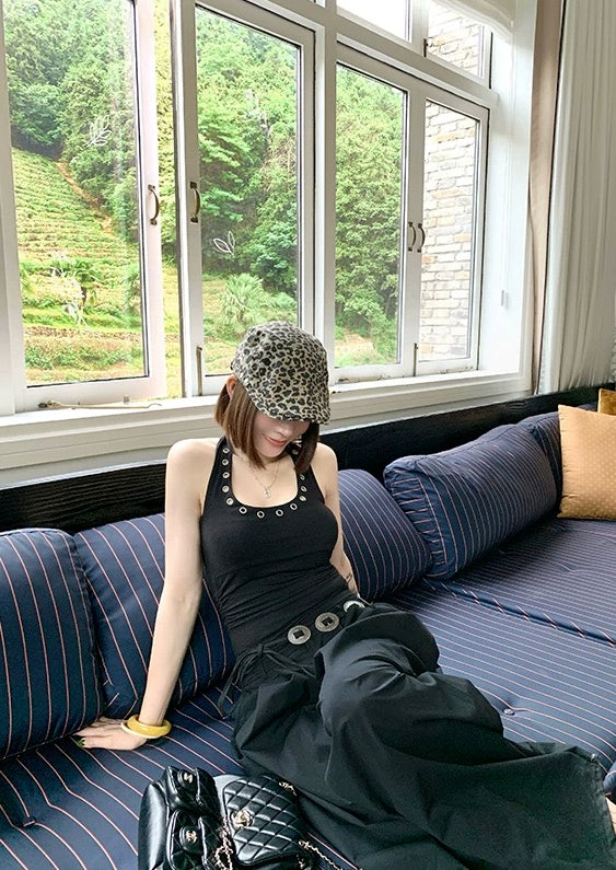 Black Grommet Halter Tank Top