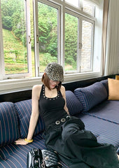 Black Grommet Halter Tank Top