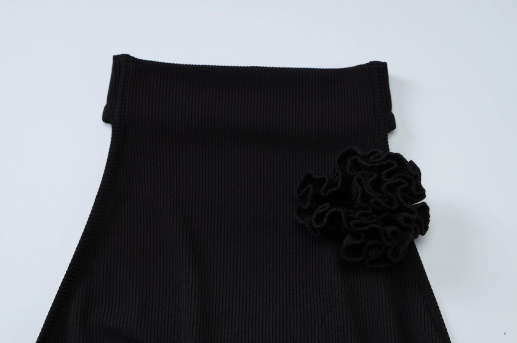 Black Halter Flower Bodycon Dress