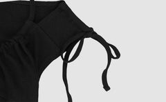 Black Halter Neck Drawstring Top