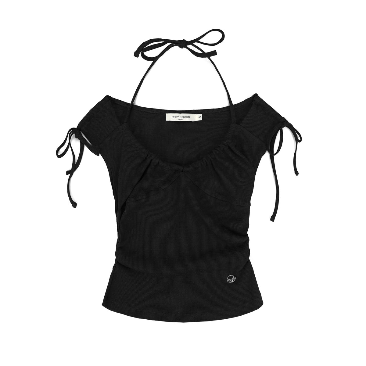 Black Halter Neck Drawstring Top