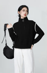 Black High Neck Halfzip Knit Sweater