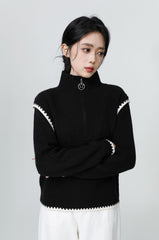 Black High Neck Halfzip Knit Sweater