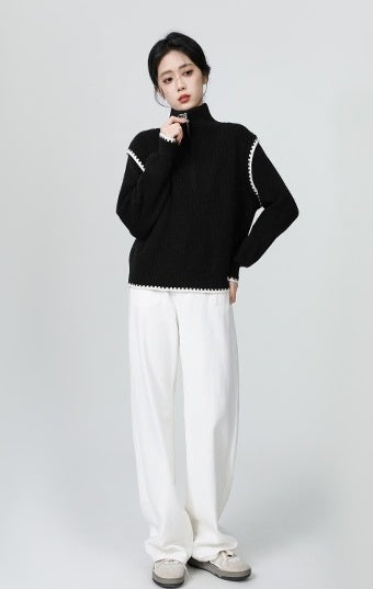 Black High Neck Halfzip Knit Sweater