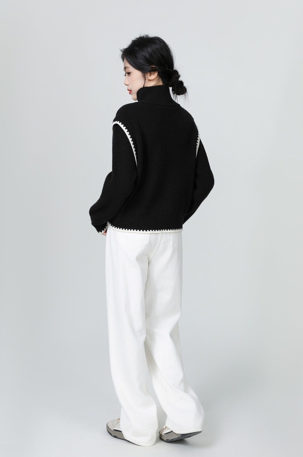 Black High Neck Halfzip Knit Sweater