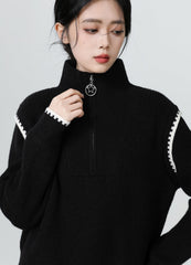 Black High Neck Halfzip Knit Sweater