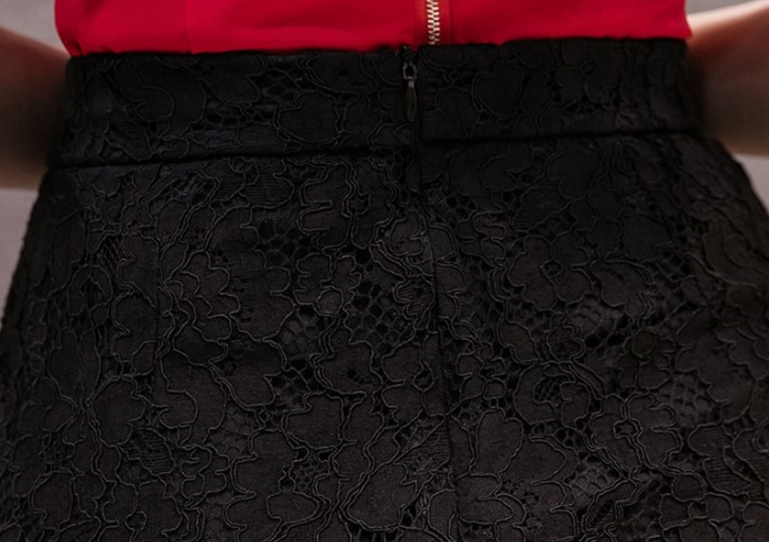 Black High-Waist Lace Skirt
