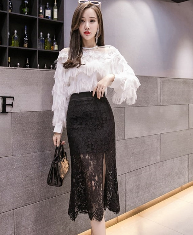 Black High-Waist Lace Skirt