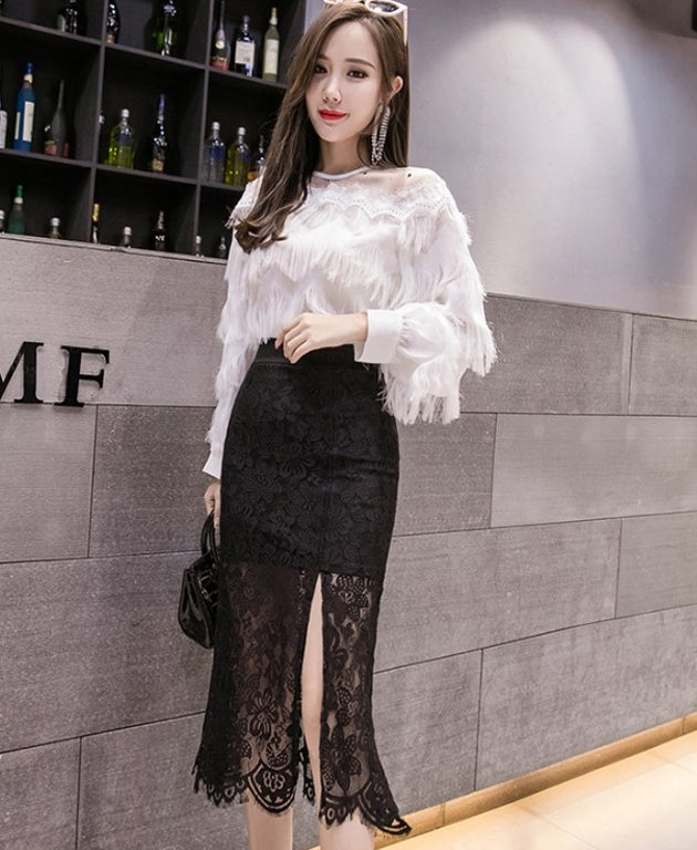 Black High-Waist Lace Skirt