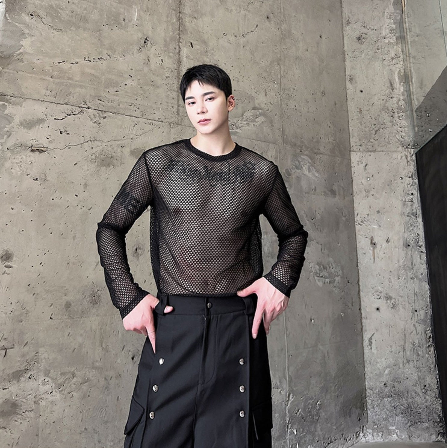 Black Hollow Mesh Net  Top