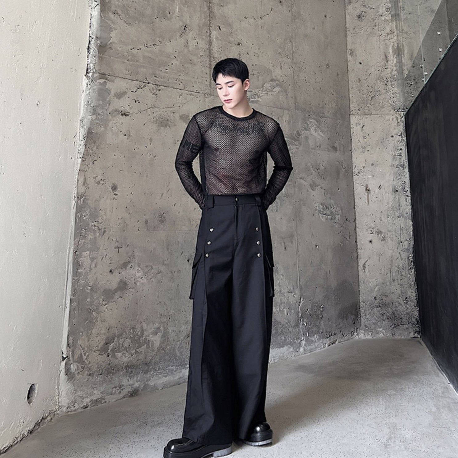 Black Hollow Mesh Net  Top