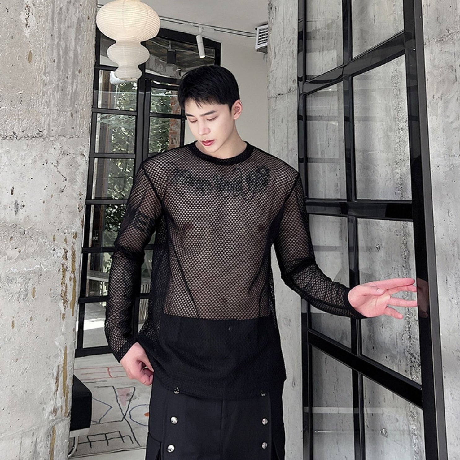 Black Hollow Mesh Net  Top