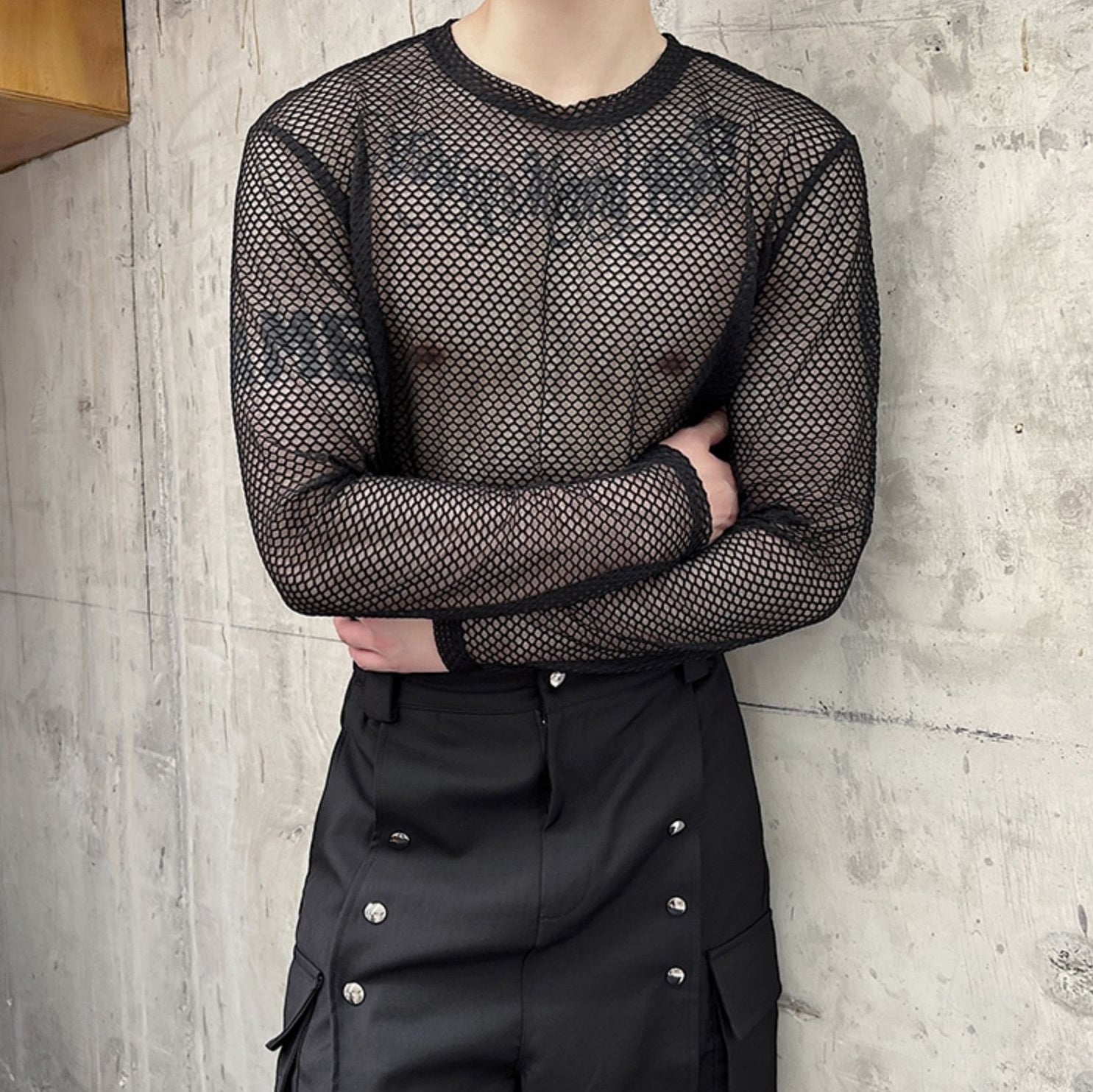 Black Hollow Mesh Net  Top