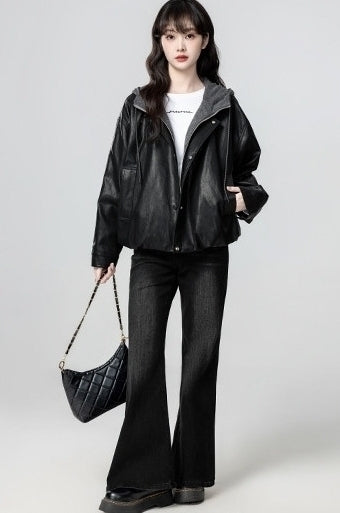 Black Hooded Faux Layered Short Jacket