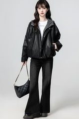 Black Hooded Faux Layered Short Jacket