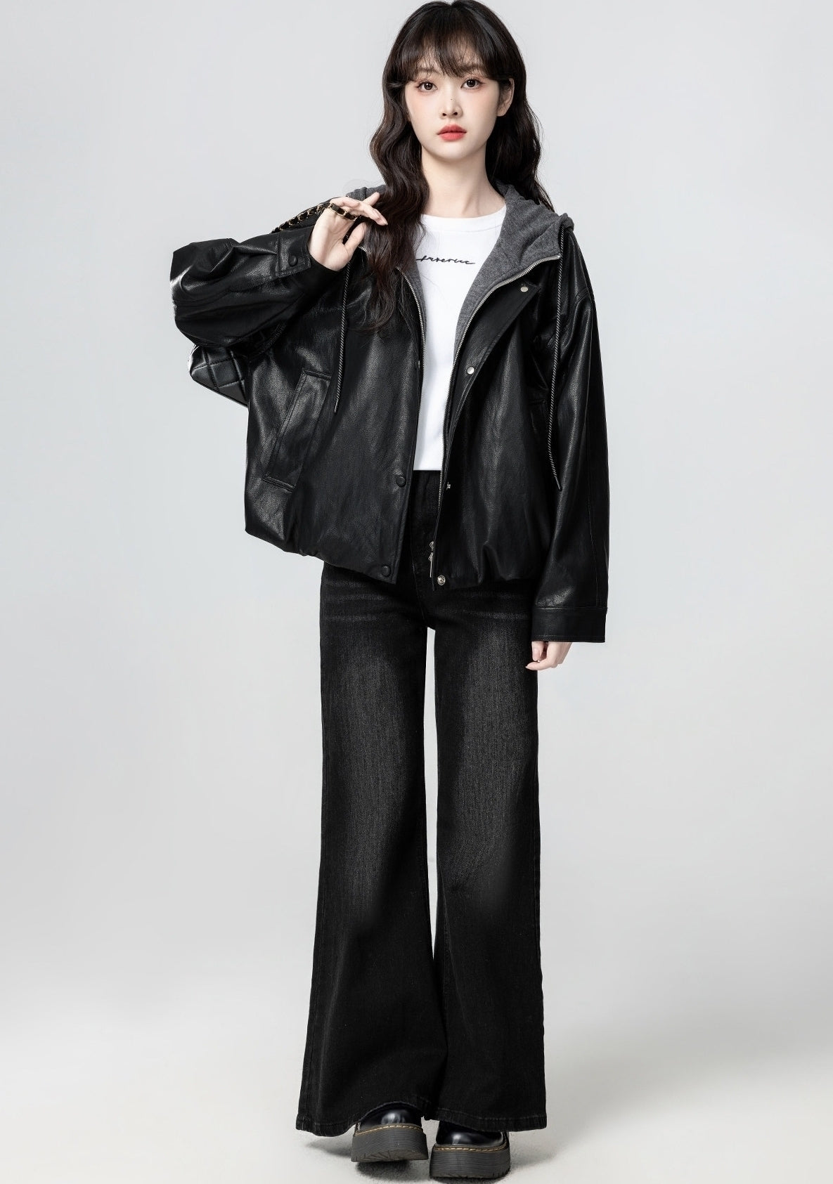 Black Hooded Faux Layered Short Jacket