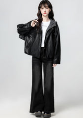 Black Hooded Faux Layered Short Jacket