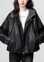Black Hooded Faux Layered Short Jacket