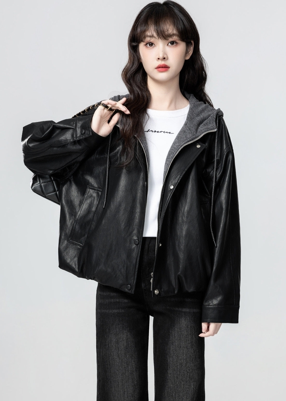 Black Hooded Faux Layered Short Jacket