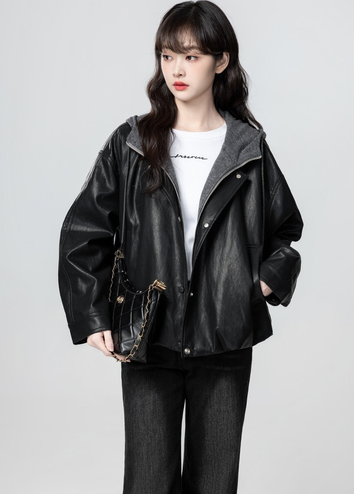 Black Hooded Faux Layered Short Jacket