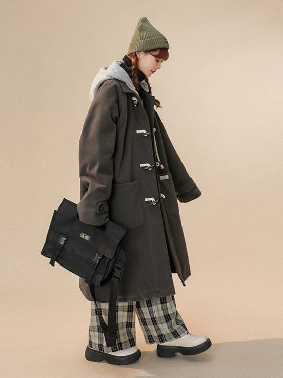 Black Hooded Pocket Coat
