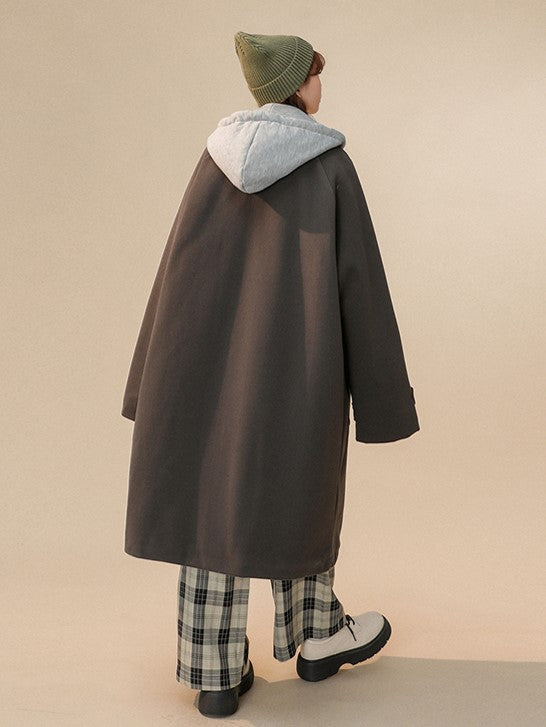 Black Hooded Pocket Coat