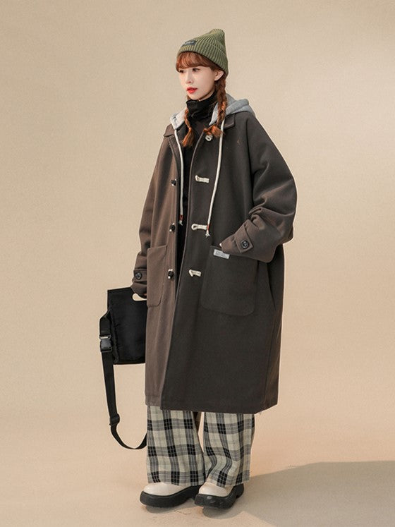 Black Hooded Pocket Coat