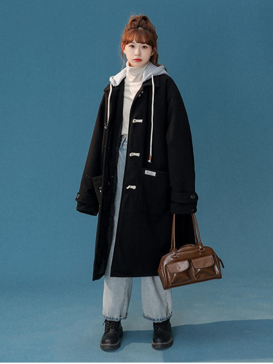 Black Hooded Pocket Coat