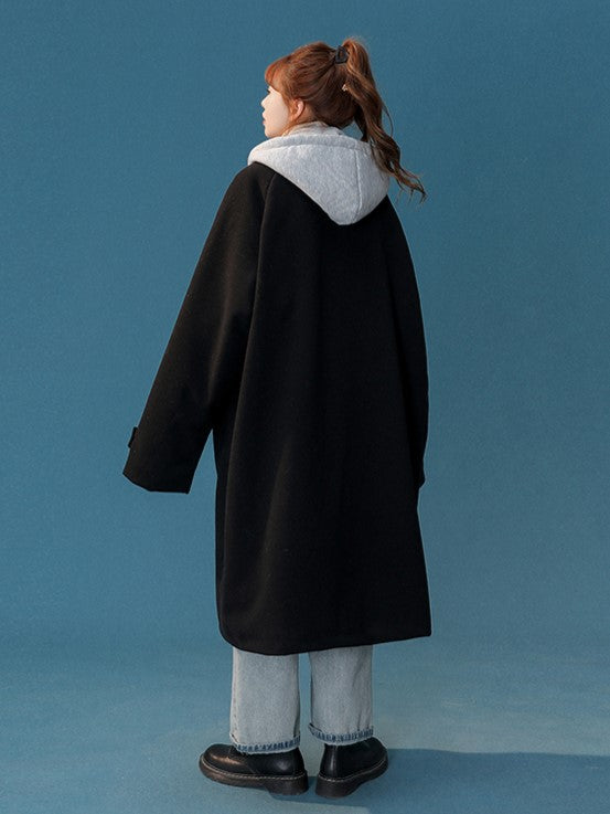 Black Hooded Pocket Coat