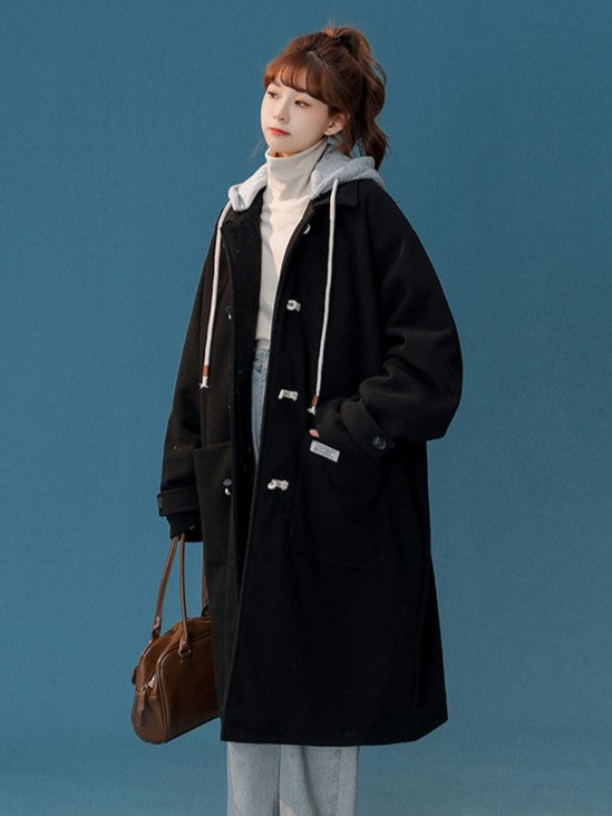 Black Hooded Pocket Coat