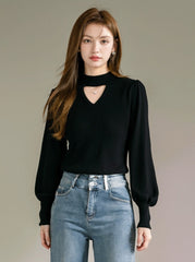 Black Knit High Neck Top Winter Chic Hollow Out Slim Fit Innerwear